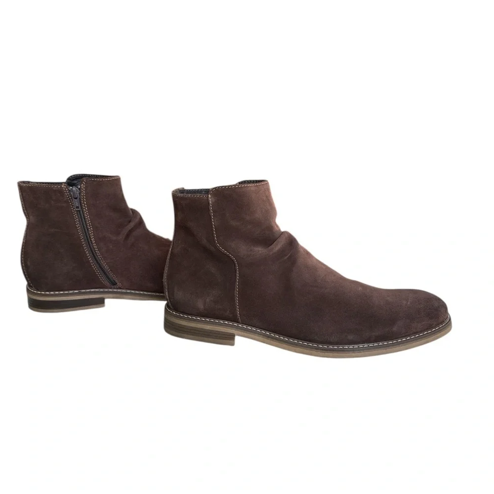 Alfani Arlen Brown Suede Ankle Boots Men’s 12M Side Zip Casual Dress Boots